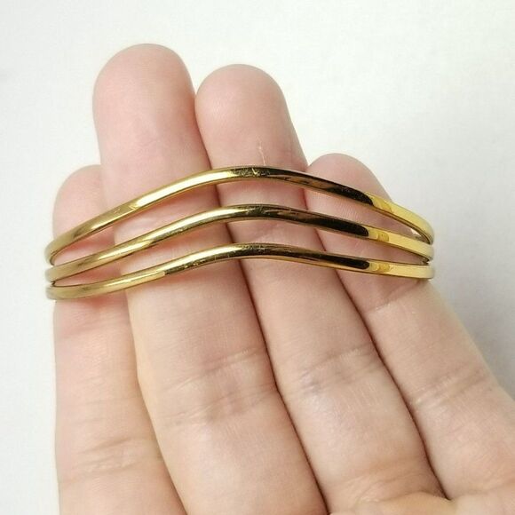 Vintage Sergio Lub California Gold Tone Cuff Bangle Bracelet Layered Wave Design - Picture 2 of 6
